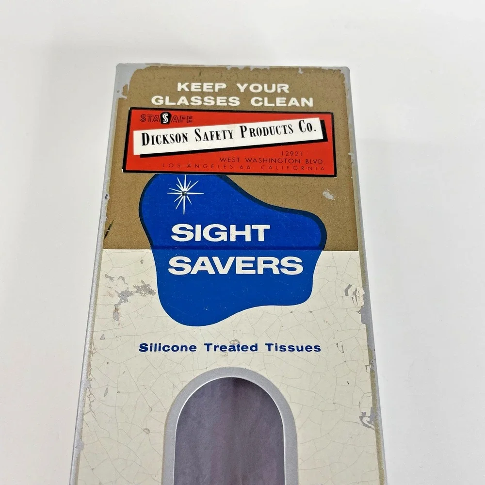Vtg Dickson Safety Products Eyeglass Tissues Wall Dispenser Display Sight Savers